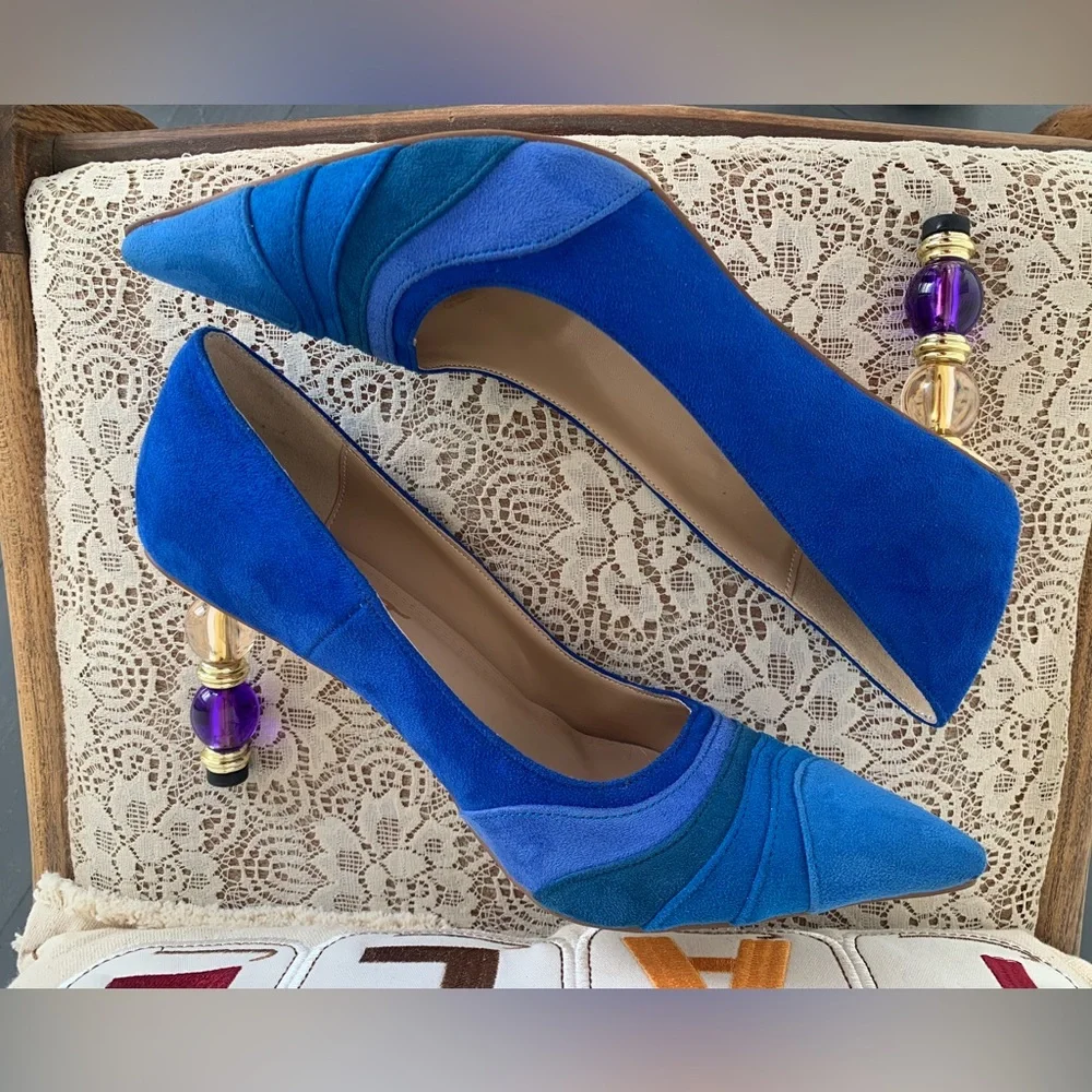 NWOB FOWT BLUE GRADIENT WAVE PATTERN POINTED TOE BLUE/TEAL/PURPLE PUMPS SIZE 9.5 - Picture 5 of 16